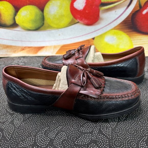 Johnston & Murphy Mens Tassel Loafers 8M Brown & Black Leather Slip-On Shoes - Picture 4 of 8